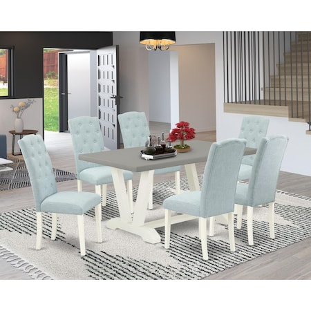 East West Furniture 7 Piece V-Style Modern Dining Set - Linen White V096CE215-7